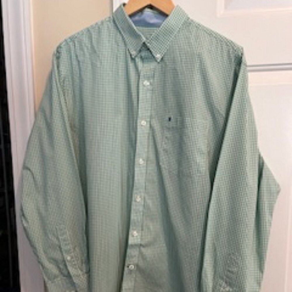 Men's Shirt Izod Large Mint Green & White Button Enclosure Long Sleeve